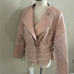 Honey Pot Women's Pink Vegan Leather Snakeskin Moto Jacket sz L NWT